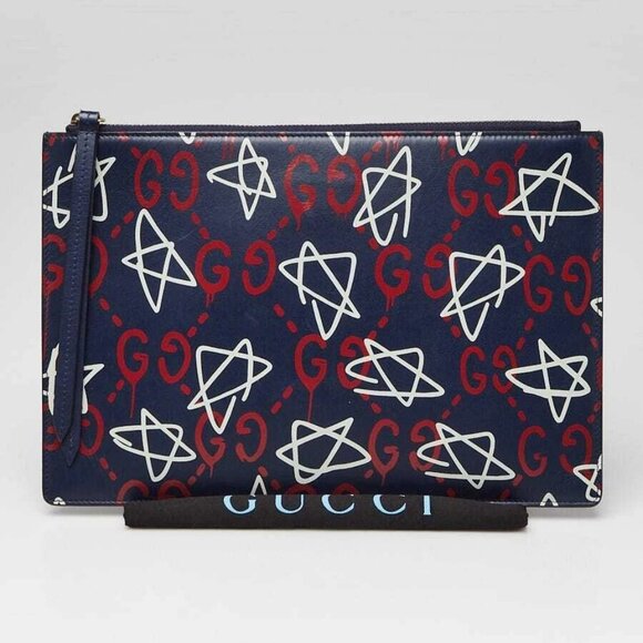 Gucci Blue Smooth Leather Gucci Ghost Zip Pochette - Picture 2 of 9